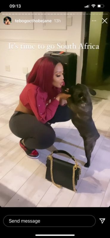 The actress was spotted on Wednesday night at the OR Tambo International Airport departures.