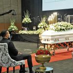 AKA is seen at his fiance Anele Tembe’s funeral in Durban.