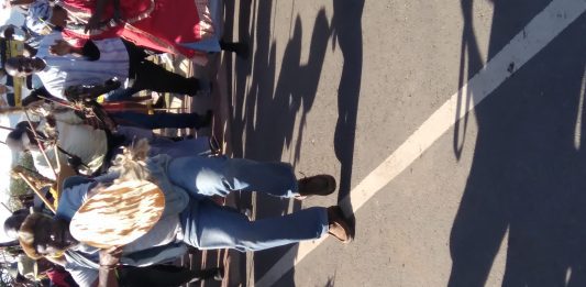 amabutho has been unleashed at the KwaDakwadunuse homestead to assist the ex-MK soldiers who are on guard at the eNkandla homestead to prevent police from arresting Zuma. Image: Sandile Motha.