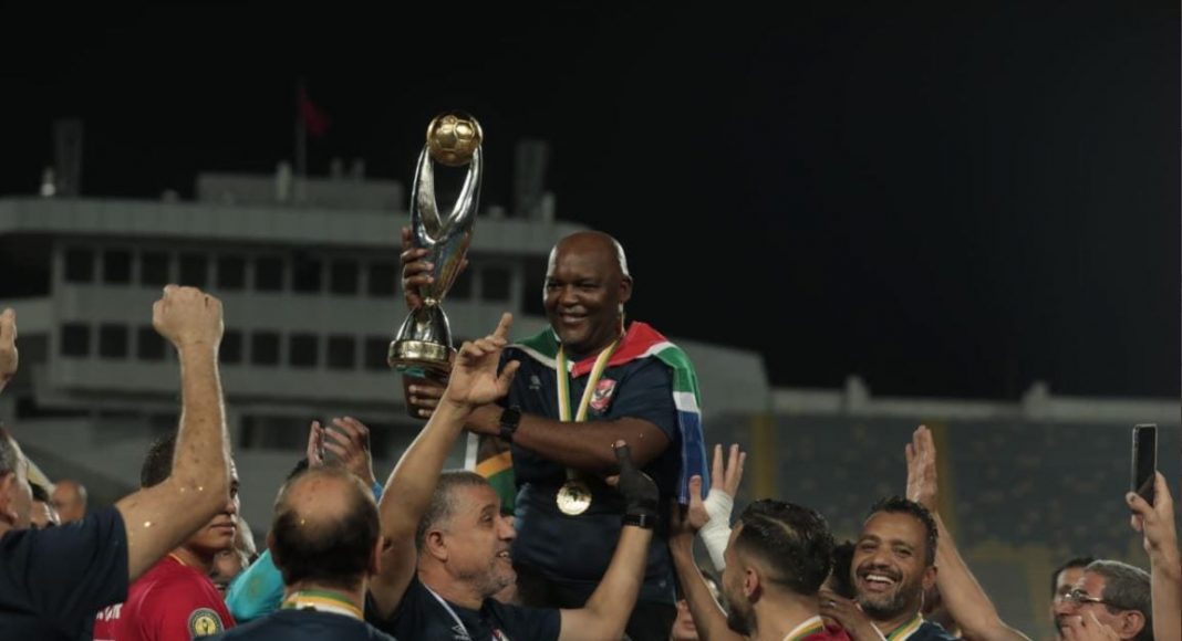 Mzansi’s Al Ahly coach Pitso “Jingles” Mosimane has carved his name in the annals of African football history. Image: Twitter / @AlAhlyEnglish