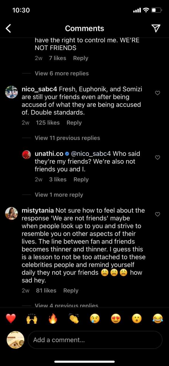 Unathi unfollows Somizi on Instagram and says he's not her friend