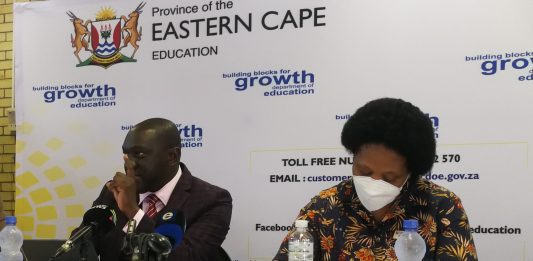 Eastern Cape Education MEC Fundile Gade with the Department HoD Dr Naledi Mbude addressing the provincial school readiness