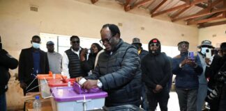 Brian Muntayalwa Mundubile casting his ballot at a polling station in Lusaka, Zambia.