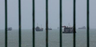Vessels navigating the Strait of Hormuz near Bandar Abbas, Iran