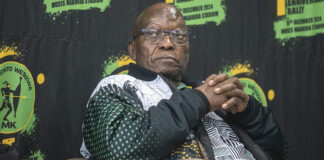 uMkhonto weSizwe Party President Jacob Zuma addresses supporters in Delft South Community Hall, Cape Town.